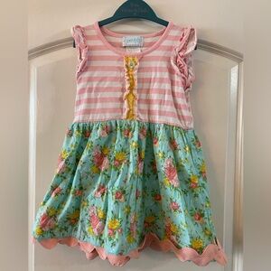Serendipity Green & Pink Floral Dress / Size Medium (5-6) / VGUC